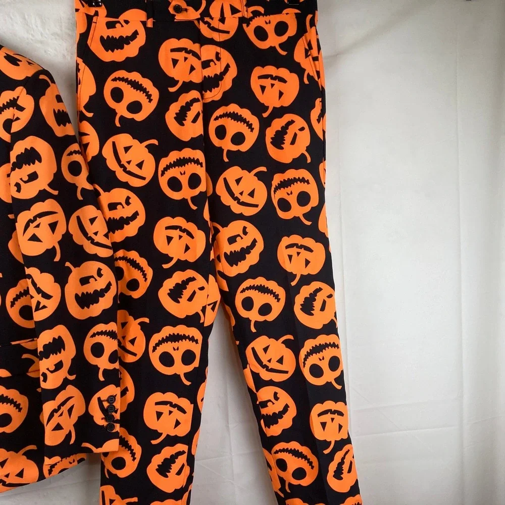 OppoSuits Pumpkin Suit Mens 38 Black Orange Halloween Costume 2pc Party Wear Set